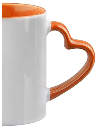 Orange mugg med hjärthandtag med ditt personliga motiv